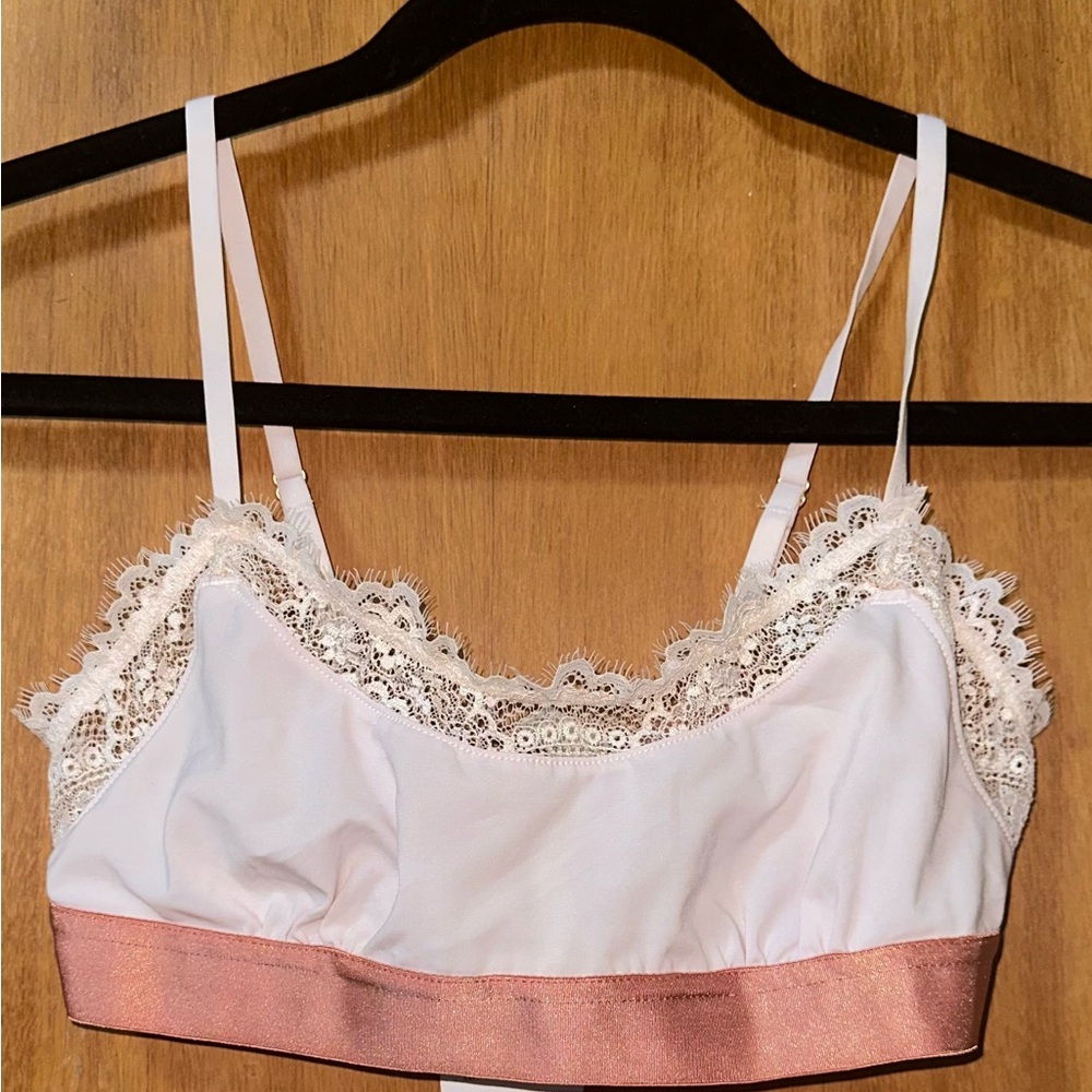 Free People Pink and White Lace Bra Intimates